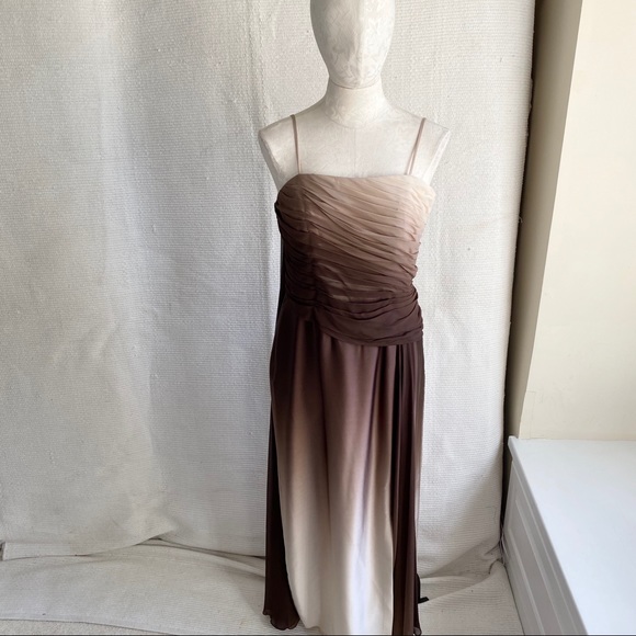 Couture Silk 8 10 Ombré Fade Gathered Dress Brown Formal Gown Prom - Picture 5 of 8